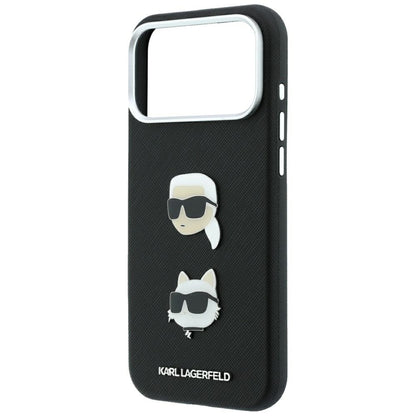 Cover til Apple iPhone 18 Pro Max / 17 Pro Max, Karl Lagerfeld, Saffiano med Karl & Choupette Hoved-pin og Logo, Sort