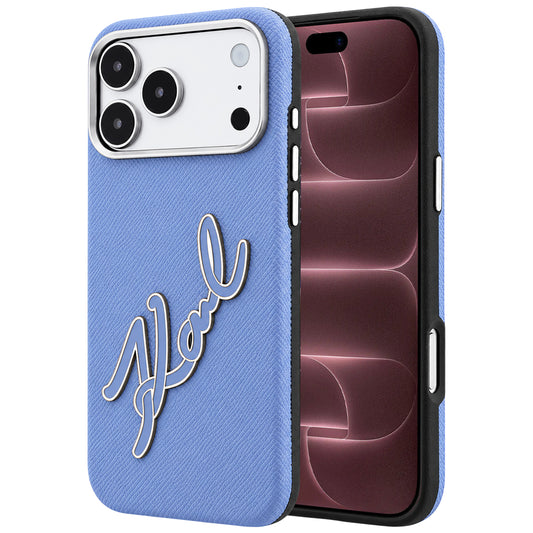 Cover til Apple iPhone 18 Pro Max / 17 Pro Max, Karl Lagerfeld, Smooth Big Resin Signature Logo, Bleu