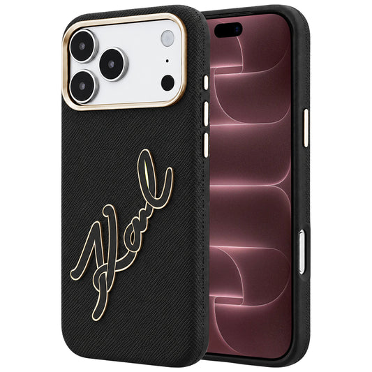 Cover til Apple iPhone 18 Pro Max / 17 Pro Max, Karl Lagerfeld, Smooth Big Resin Signature Logo, Sort