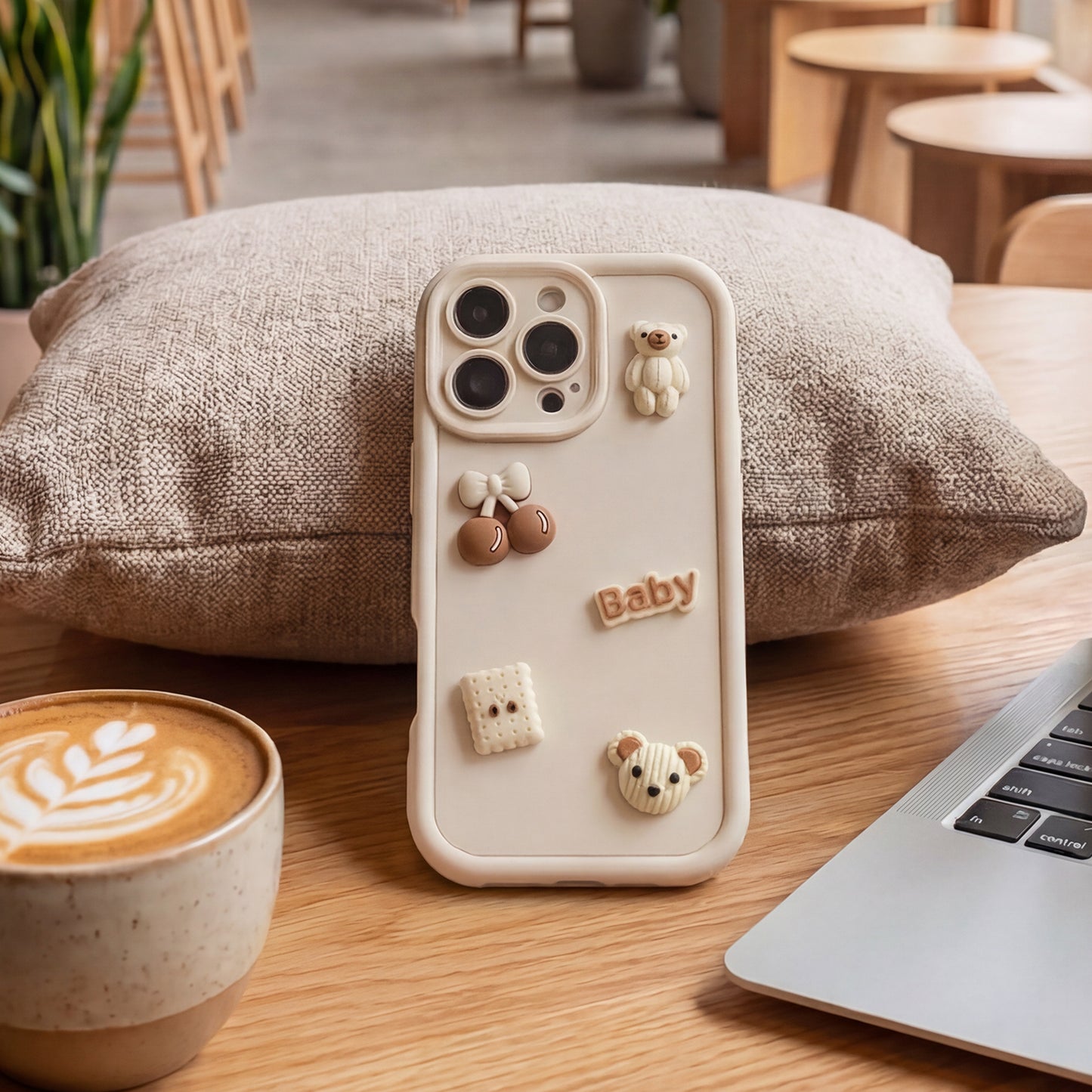 Cover til Apple iPhone 14, OEM, Ultra Trendy 3D Bear, Beige