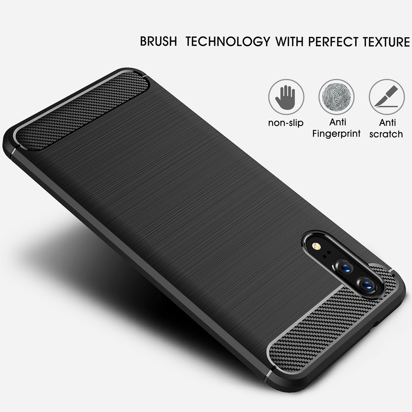 Cover til Huawei P20, Techsuit, Carbon, Sort