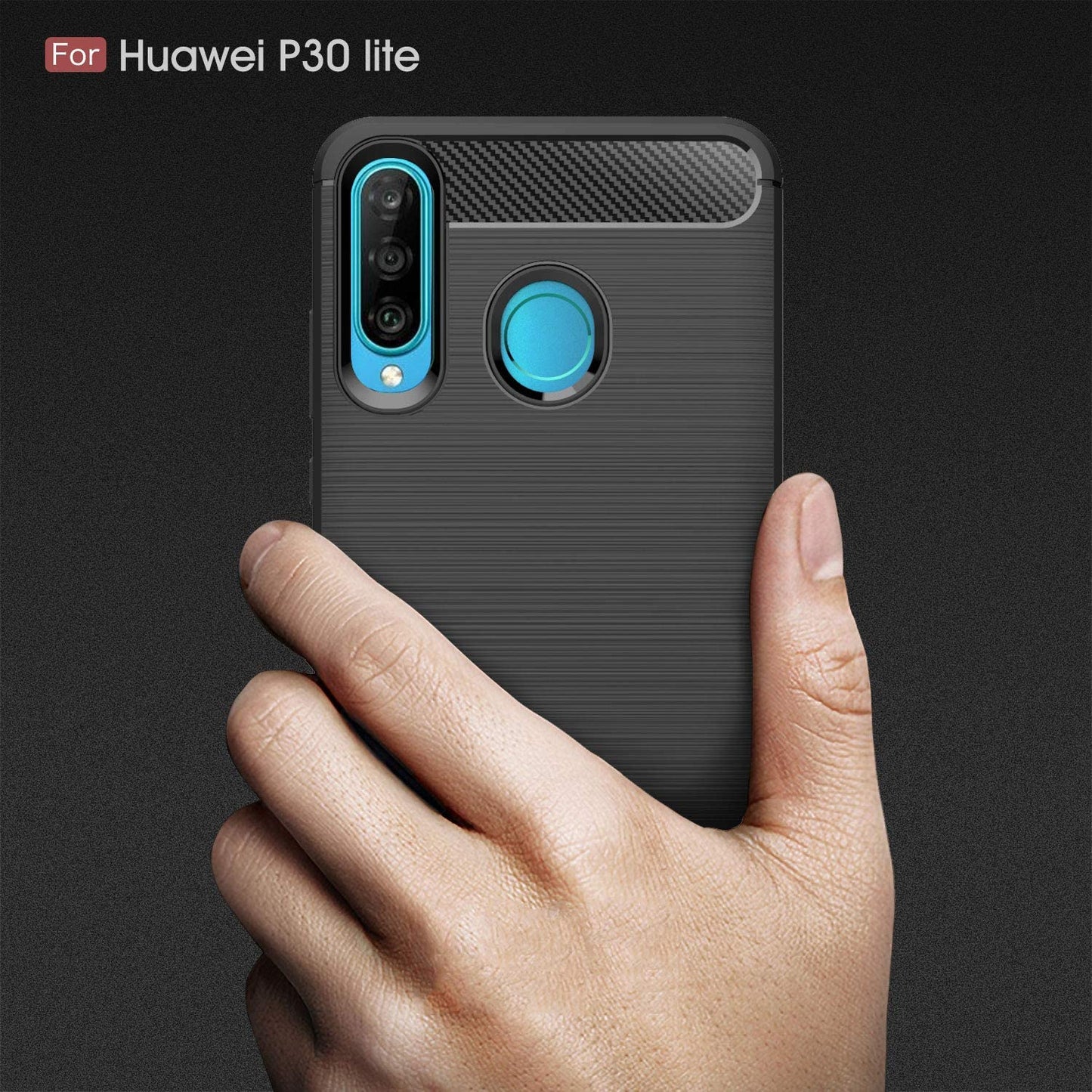Cover til Huawei P30 lite New Edition / P30 lite, Techsuit, Carbon, Sort