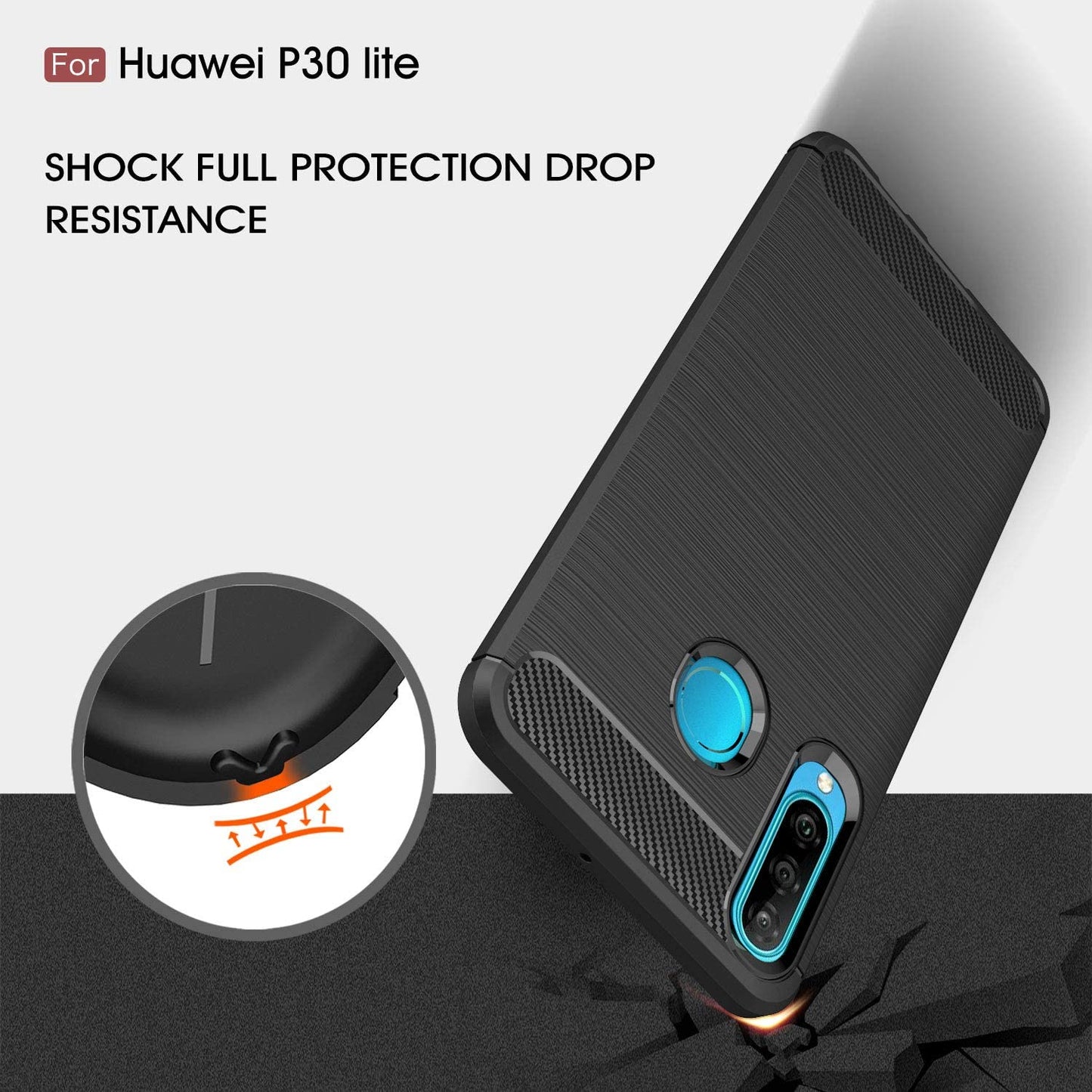 Cover til Huawei P30 lite New Edition / P30 lite, Techsuit, Carbon, Sort