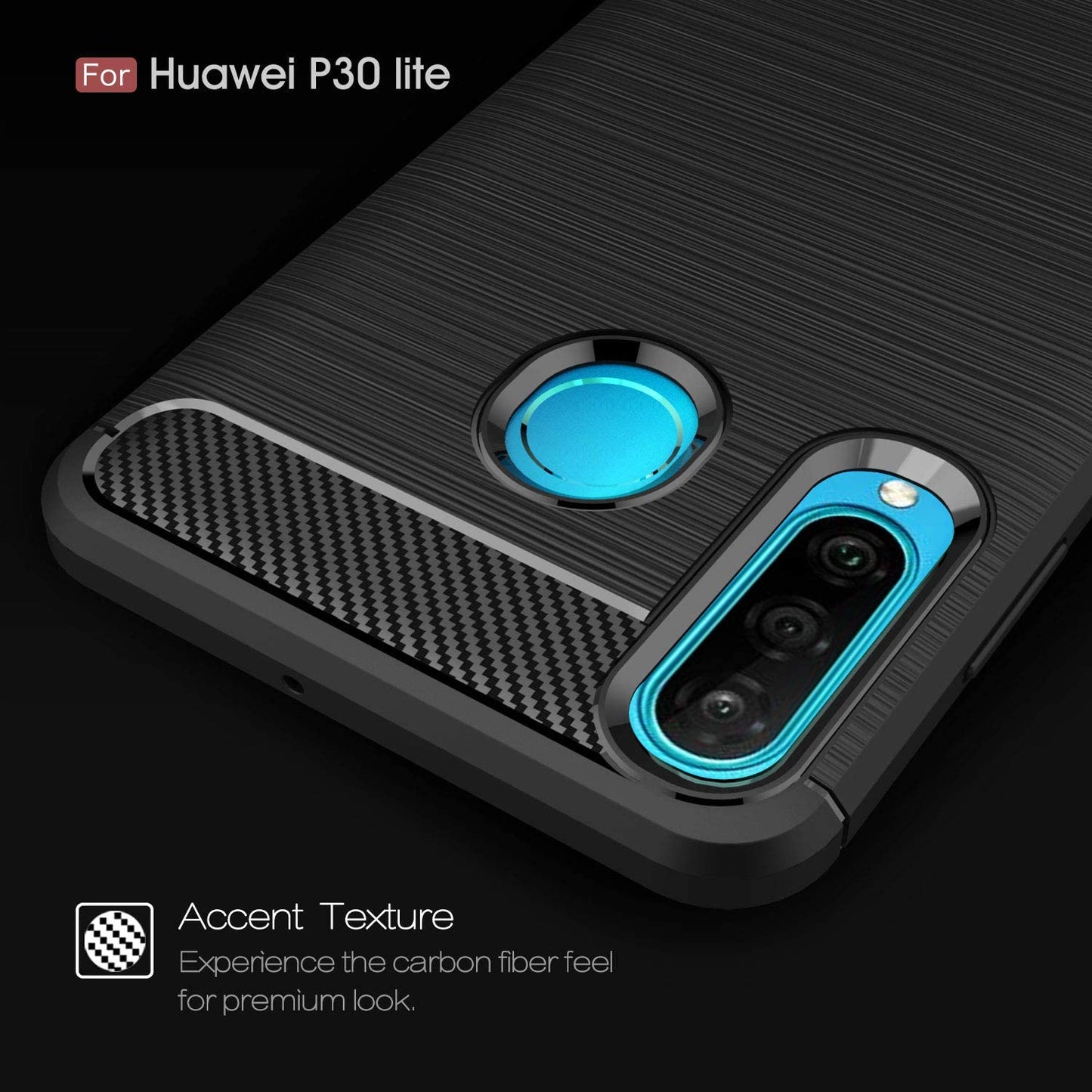 Cover til Huawei P30 lite New Edition / P30 lite, Techsuit, Carbon, Sort
