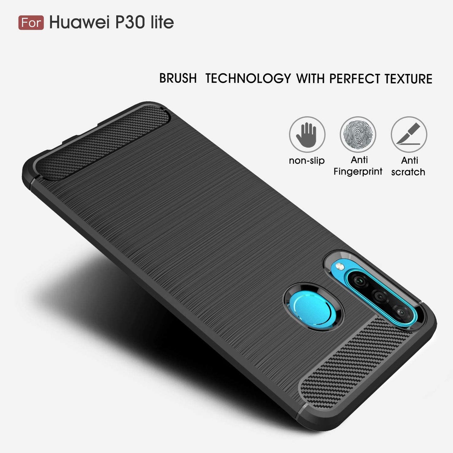 Cover til Huawei P30 lite New Edition / P30 lite, Techsuit, Carbon, Sort