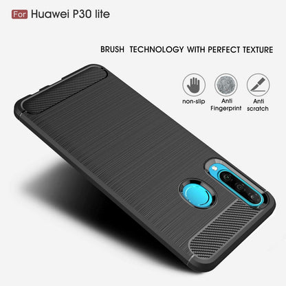 Cover til Huawei P30 lite New Edition / P30 lite, Techsuit, Carbon, Sort
