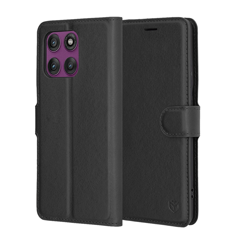 Cover til Motorola Edge 60 Pro, Techsuit, Leather Folio, Sort