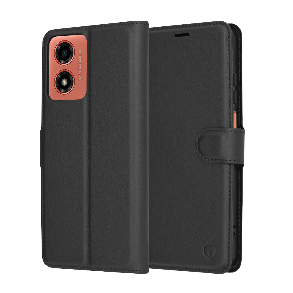 Cover til Motorola Moto G04s / E14 / G04 / G24, Techsuit, Læder Folio, Sort