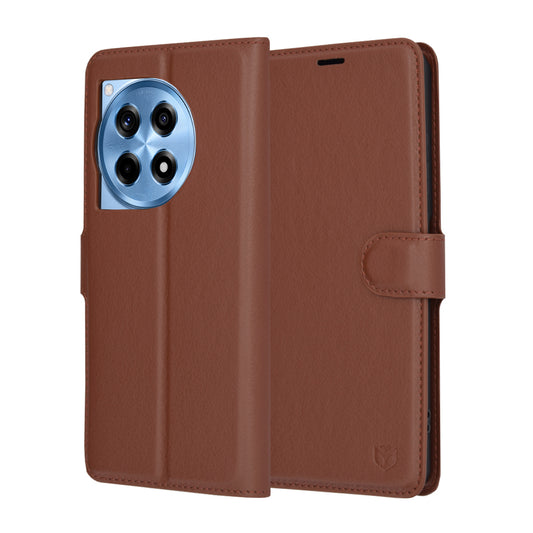 Cover til OnePlus 12R, Techsuit, Leather Folio, Brun