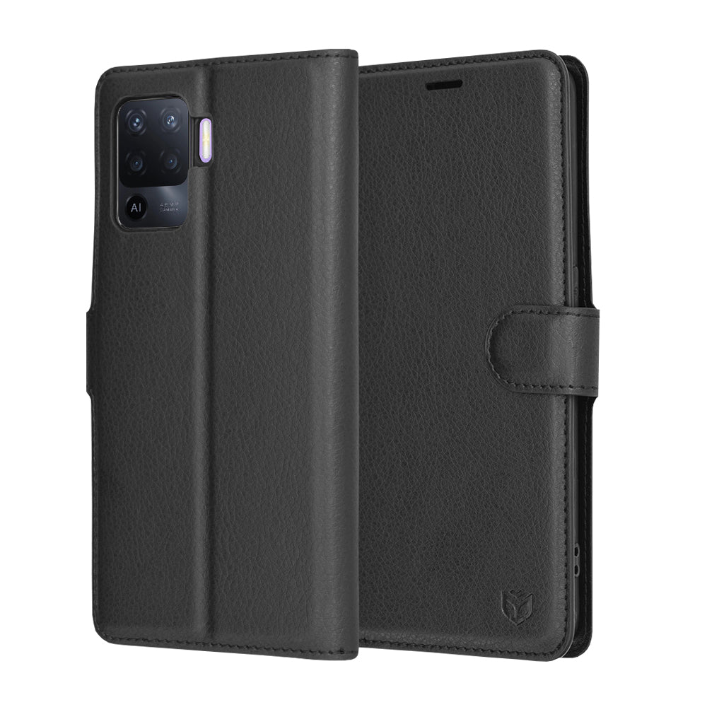 Cover til Oppo A94 / Reno5 Lite, Techsuit, Leather Folio, Sort