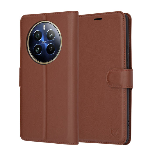 Cover til Realme 12 Pro / 12 Pro+, Techsuit, Leather Folio, Brun