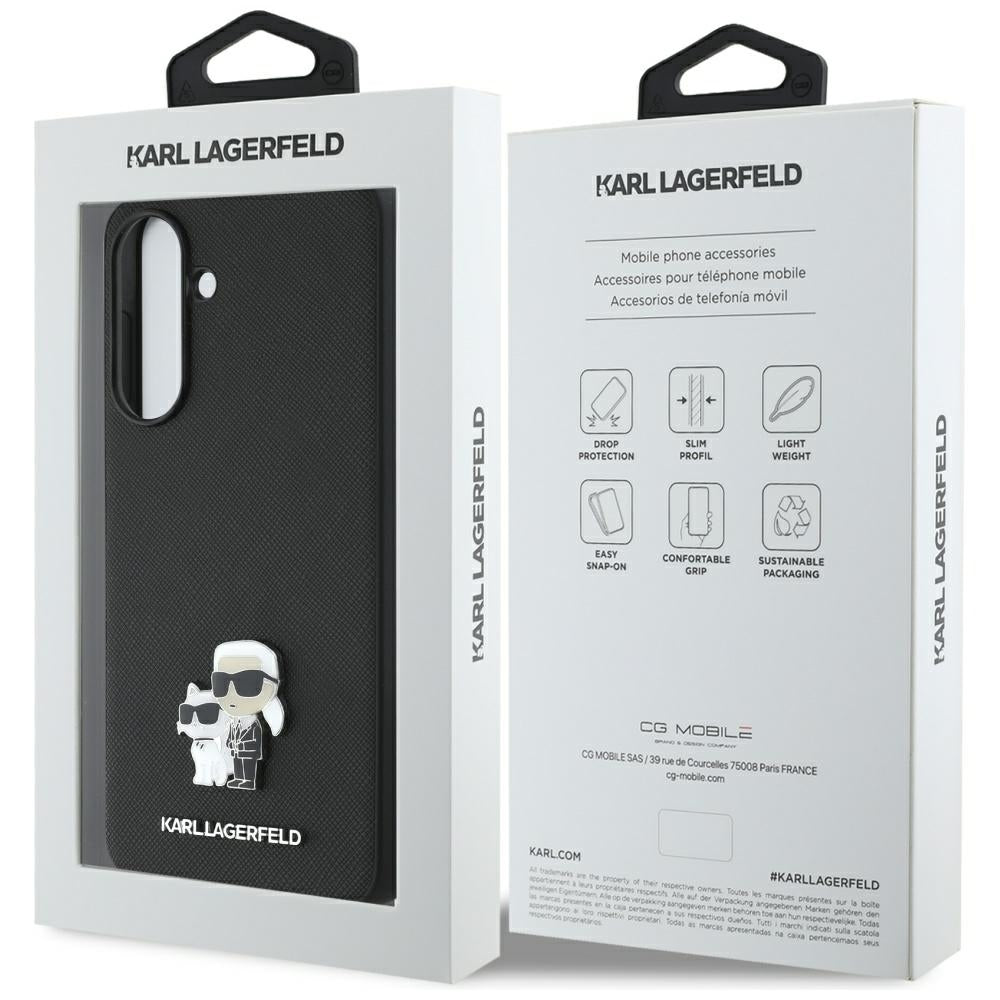 Etui til Samsung Galaxy A36 A366, Karl Lagerfeld, Saffiano Karl & Choupette Metal, Sort