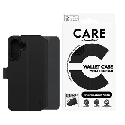 Etui til Samsung Galaxy A36 A366, PanzerGlass, Care Feature Kickstand Wallet, Sort