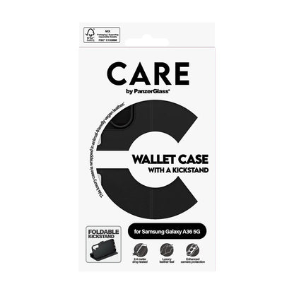 Etui til Samsung Galaxy A36 A366, PanzerGlass, Care Feature Kickstand Wallet, Sort