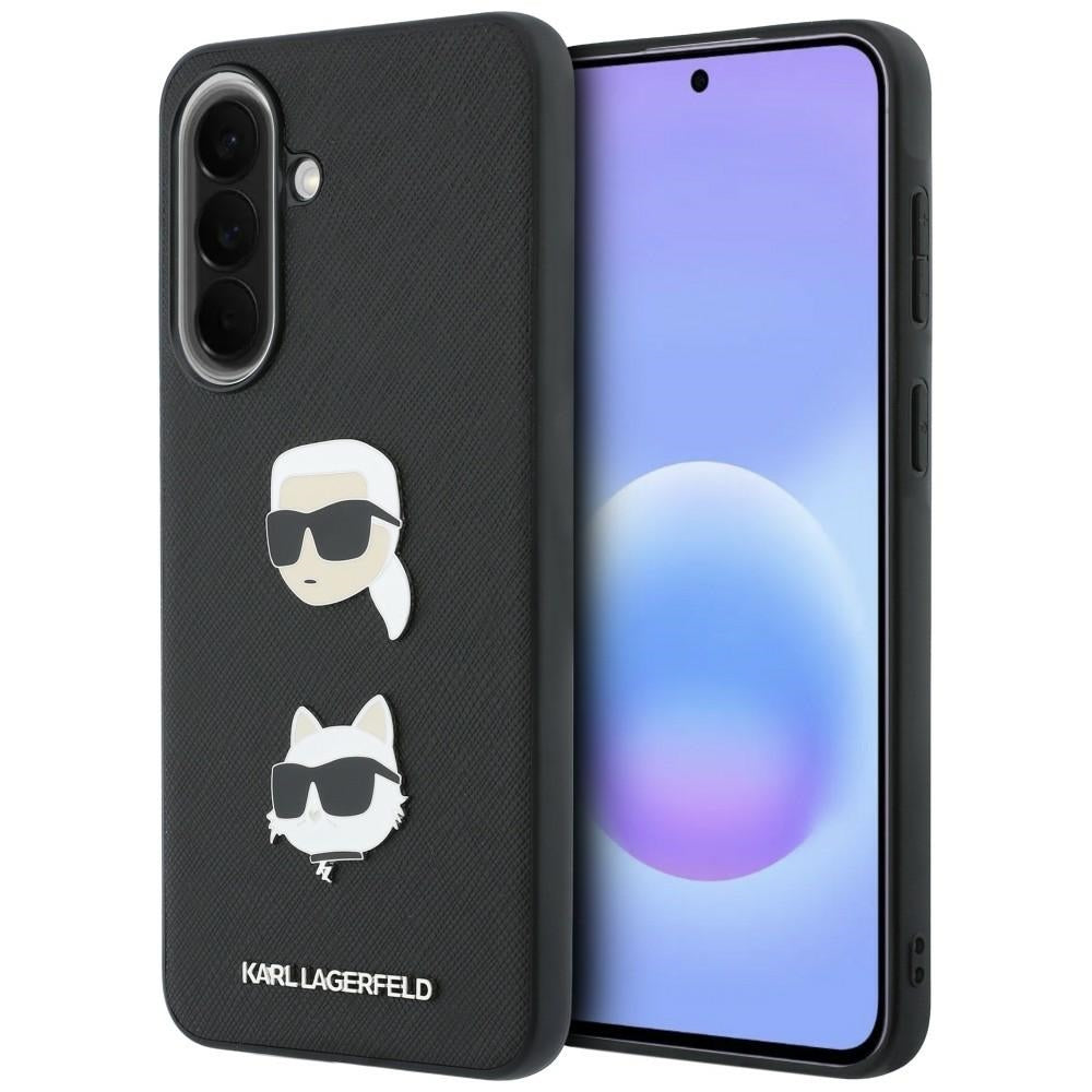 Cover til Samsung Galaxy A37 5G, Karl Lagerfeld, Grained Karl & Choupette's Heads Pins og Logo, Sort