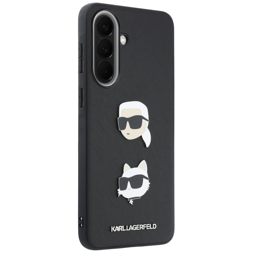 Cover til Samsung Galaxy A37 5G, Karl Lagerfeld, Grained Karl & Choupette's Heads Pins og Logo, Sort