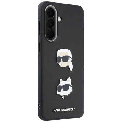 Cover til Samsung Galaxy A37 5G, Karl Lagerfeld, Grained Karl & Choupette's Heads Pins og Logo, Sort