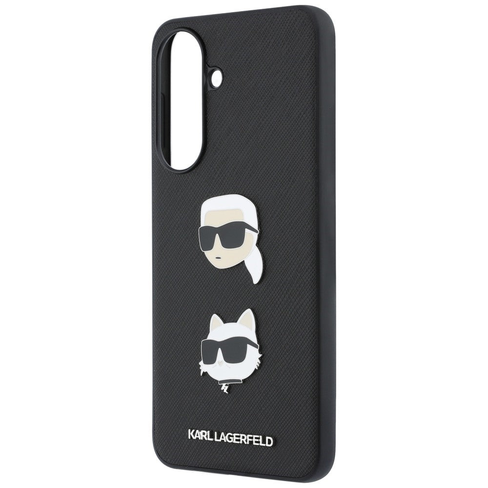 Cover til Samsung Galaxy A37 5G, Karl Lagerfeld, Grained Karl & Choupette's Heads Pins og Logo, Sort