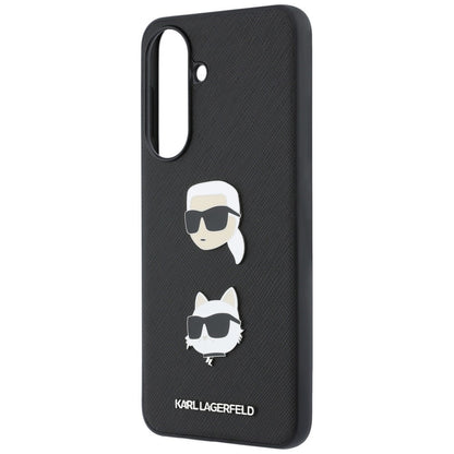Cover til Samsung Galaxy A37 5G, Karl Lagerfeld, Grained Karl & Choupette's Heads Pins og Logo, Sort