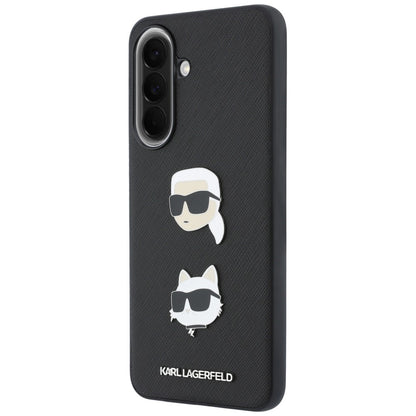 Cover til Samsung Galaxy A37 5G, Karl Lagerfeld, Grained Karl & Choupette's Heads Pins og Logo, Sort
