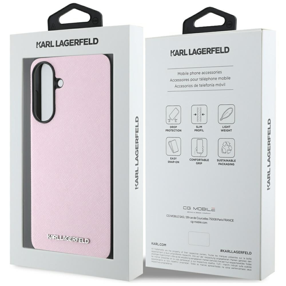 Etui til Samsung Galaxy A56 A566, Karl Lagerfeld, Saffiano Metal Logo, Pink