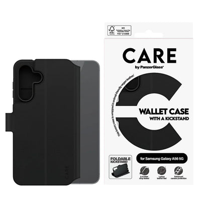 Etui til Samsung Galaxy A56 A566, PanzerGlass, Care Feature Kickstand Wallet, Sort