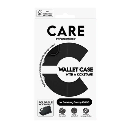 Etui til Samsung Galaxy A56 A566, PanzerGlass, Care Feature Kickstand Wallet, Sort