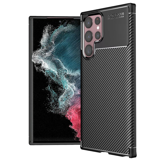 Cover til Samsung Galaxy S22 Ultra 5G S908, Techsuit, CarbonFiber, Sort