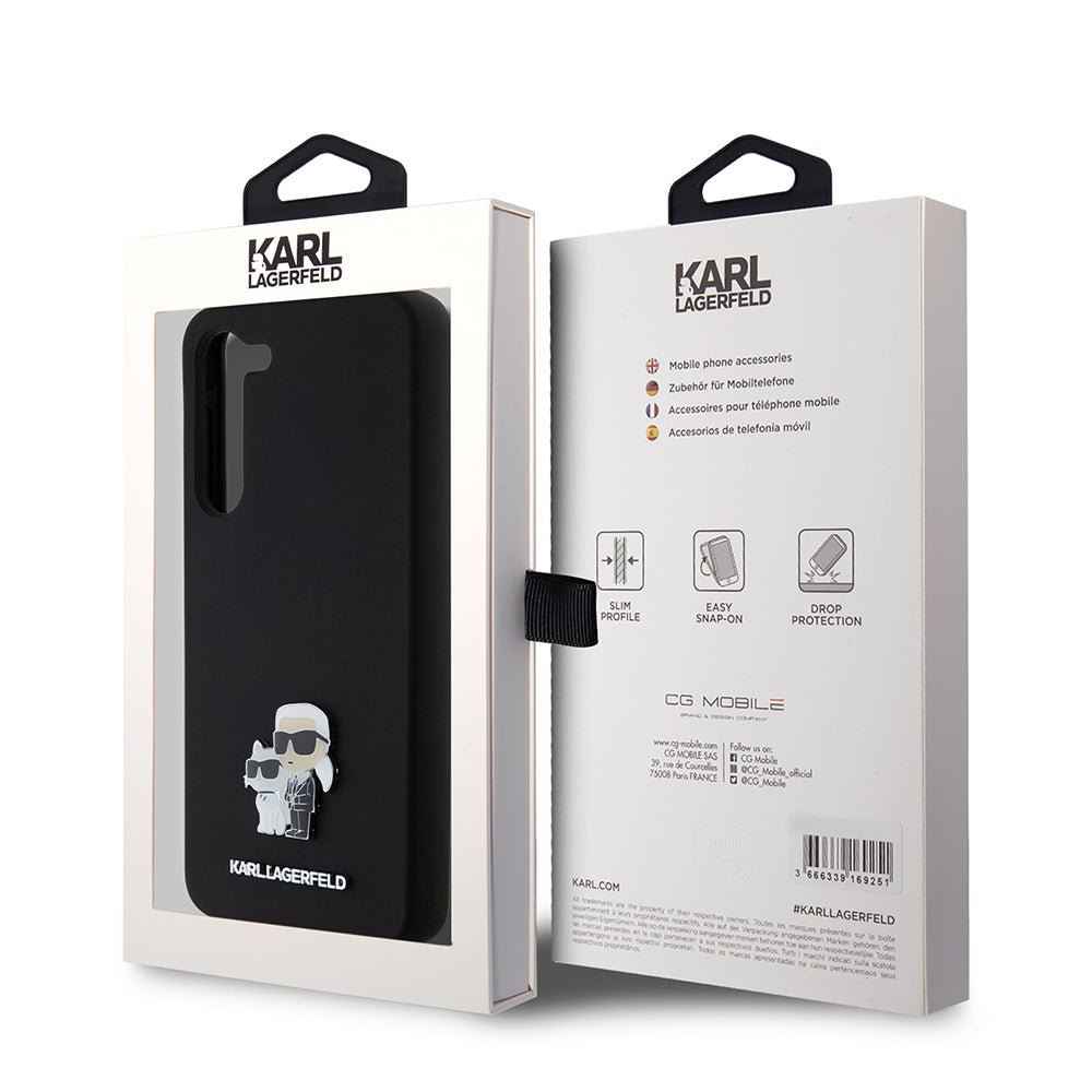 Etui til Samsung Galaxy S23+ S916, Karl Lagerfeld, Silicone Karl & Choupette Metal, Sort