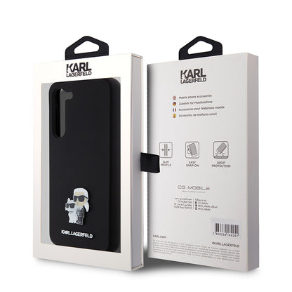 Etui til Samsung Galaxy S23+ S916, Karl Lagerfeld, Silicone Karl & Choupette Metal, Sort