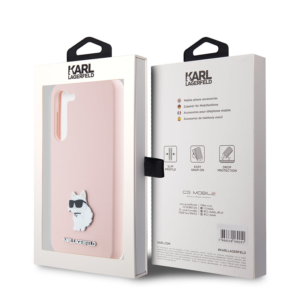 Etui til Samsung Galaxy S23 S911, Karl Lagerfeld, Silicone Choupette Metal, Pink