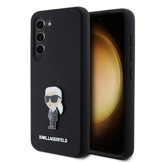 Etui til Samsung Galaxy S23 S911, Karl Lagerfeld, Silicone Ikonik Karl Metal, Sort