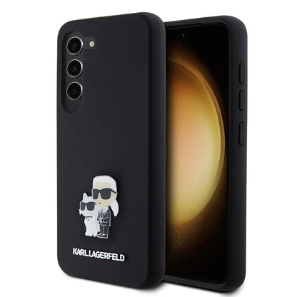 Etui til Samsung Galaxy S23 S911, Karl Lagerfeld, Silicone Karl & Choupette Metal, Sort