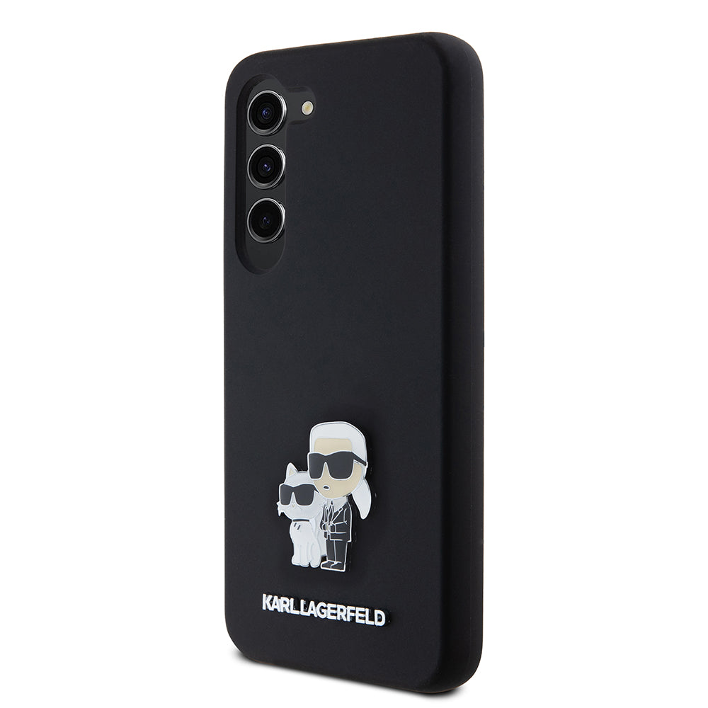 Etui til Samsung Galaxy S23 S911, Karl Lagerfeld, Silicone Karl & Choupette Metal, Sort