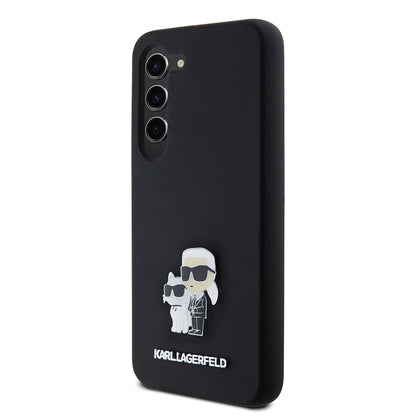 Etui til Samsung Galaxy S23 S911, Karl Lagerfeld, Silicone Karl & Choupette Metal, Sort