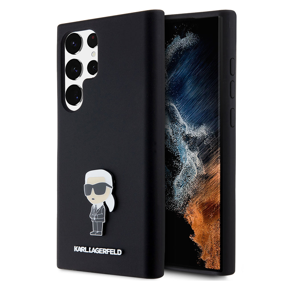 Etui til Samsung Galaxy S23 Ultra S918, Karl Lagerfeld, Silicone Ikonik Karl Metal, Sort