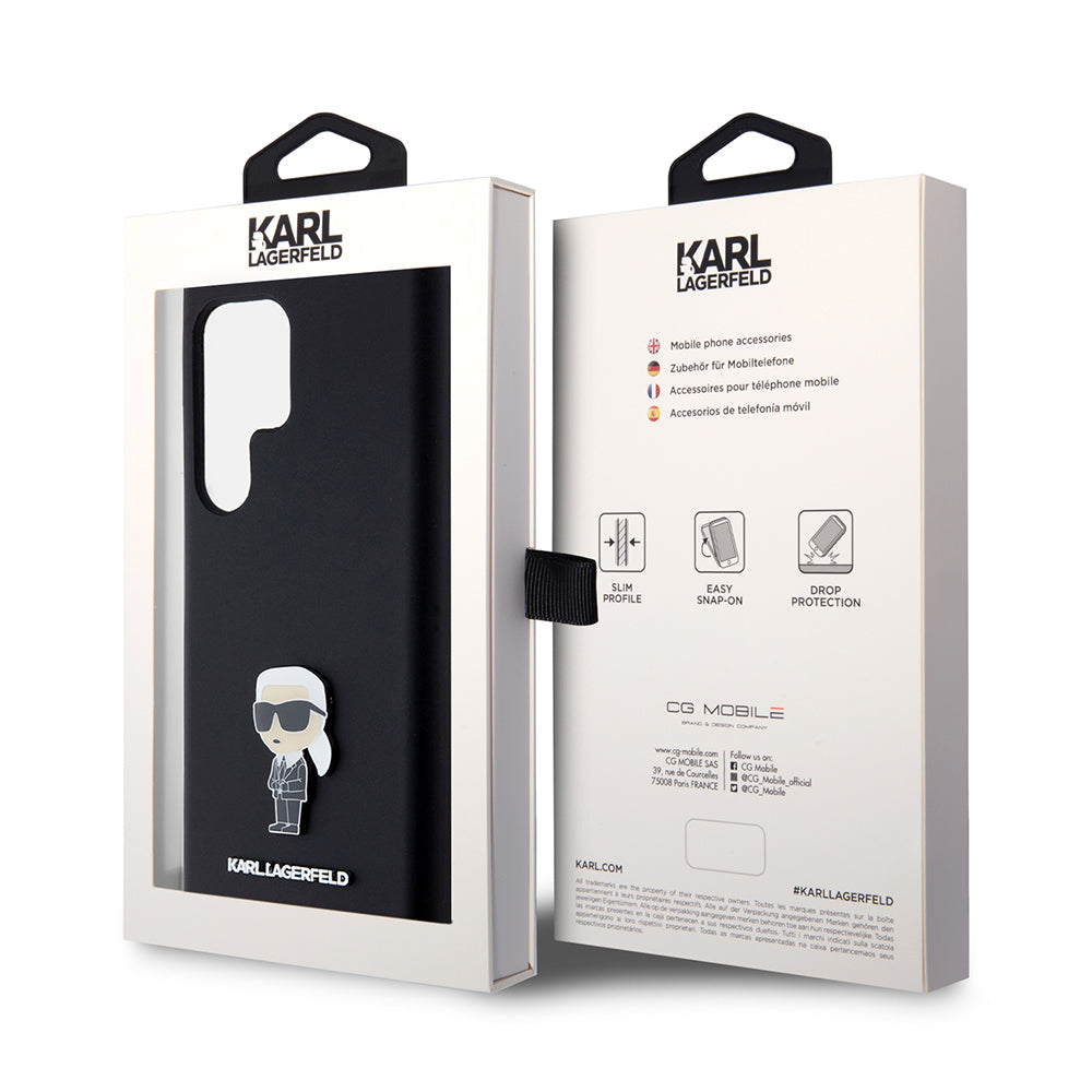 Etui til Samsung Galaxy S23 Ultra S918, Karl Lagerfeld, Silicone Ikonik Karl Metal, Sort