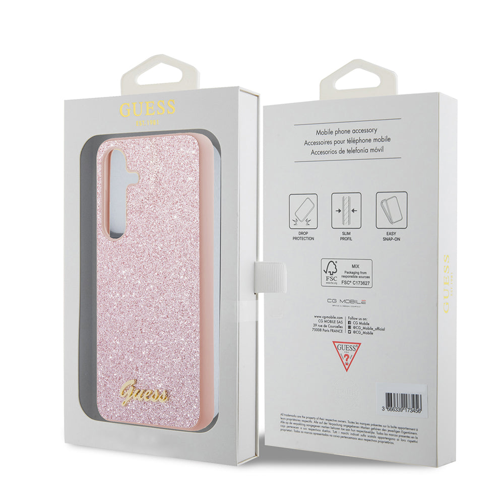 Etui til Samsung Galaxy S24+ S926, Guess, Glitter Script, Pink
