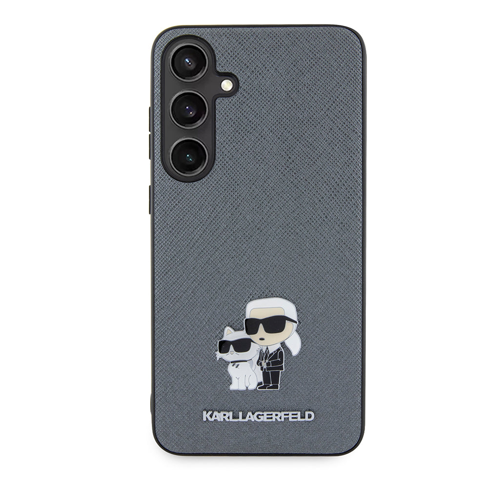 Etui til Samsung Galaxy S24+ S926, Karl Lagerfeld, Saffiano Karl & Choupette Metal, Grå