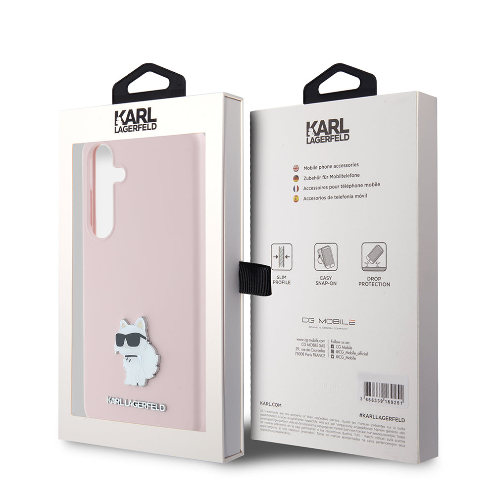 Etui til Samsung Galaxy S24+ S926, Karl Lagerfeld, Silicone Choupette Metal, Pink