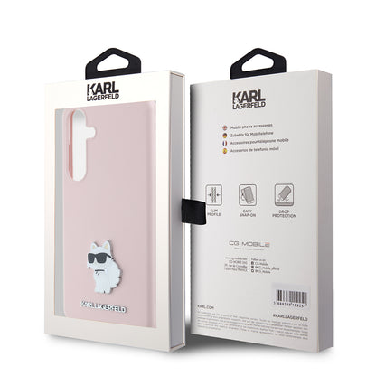 Etui til Samsung Galaxy S24+ S926, Karl Lagerfeld, Silicone Choupette Metal, Pink