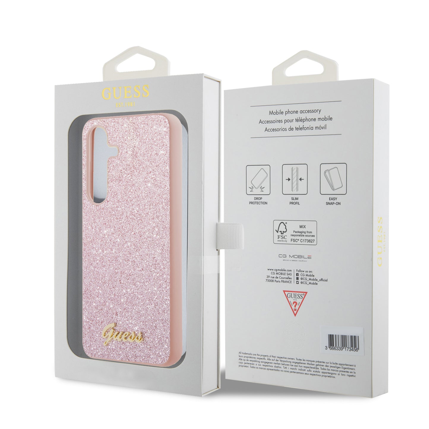 Etui til Samsung Galaxy S24 S921, Guess, Glitter Script, Pink