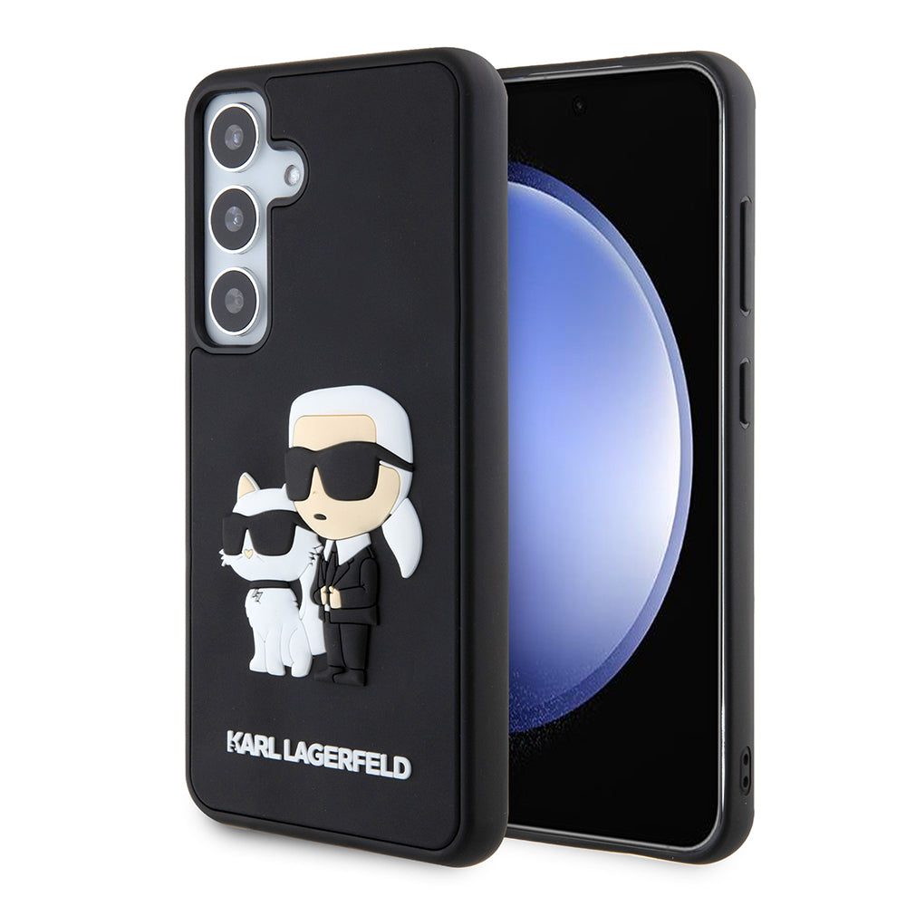 Etui til Samsung Galaxy S24 S921, Karl Lagerfeld, 3D Rubber Karl & Choupette, Sort