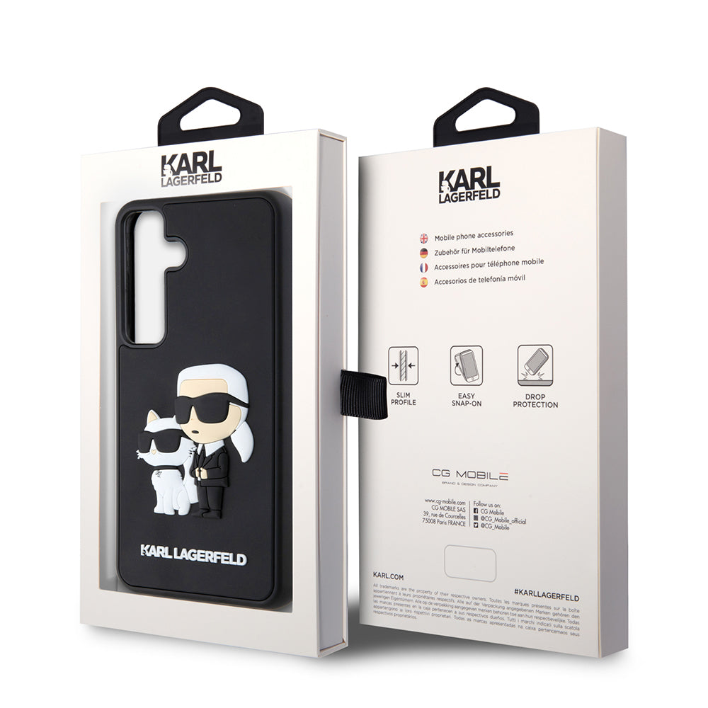 Etui til Samsung Galaxy S24 S921, Karl Lagerfeld, 3D Rubber Karl & Choupette, Sort