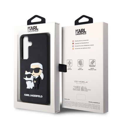 Etui til Samsung Galaxy S24 S921, Karl Lagerfeld, 3D Rubber Karl & Choupette, Sort
