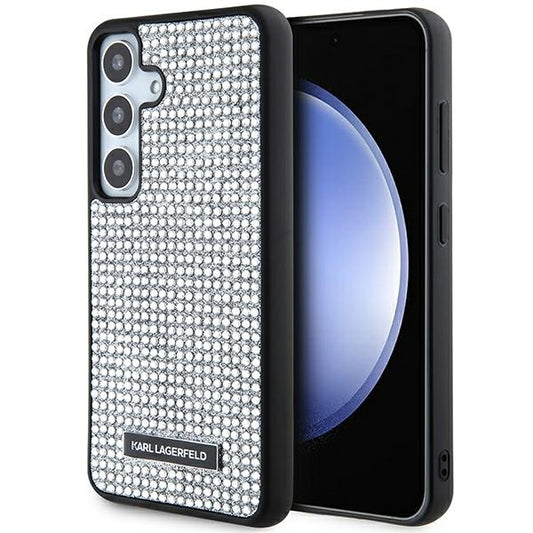 Cover til Samsung Galaxy S24 S921, Karl Lagerfeld, Rhinestone Metal Plate, Sølvfarvet