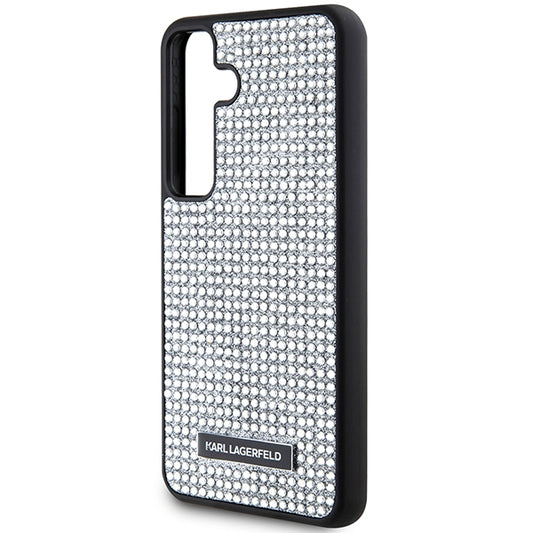 Cover til Samsung Galaxy S24 S921, Karl Lagerfeld, Rhinestone Metal Plate, Sølvfarvet