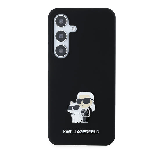 Etui til Samsung Galaxy S24 S921, Karl Lagerfeld, Silicone Karl & Choupette Metal, Sort