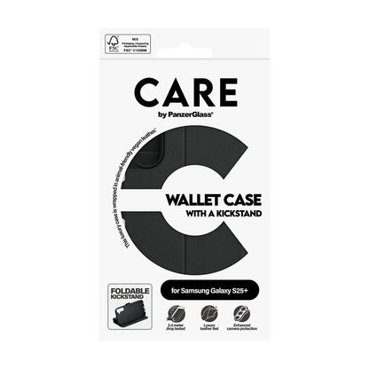 Etui til Samsung Galaxy S25+ S936, PanzerGlass, Care Feature Kickstand Wallet, Sort