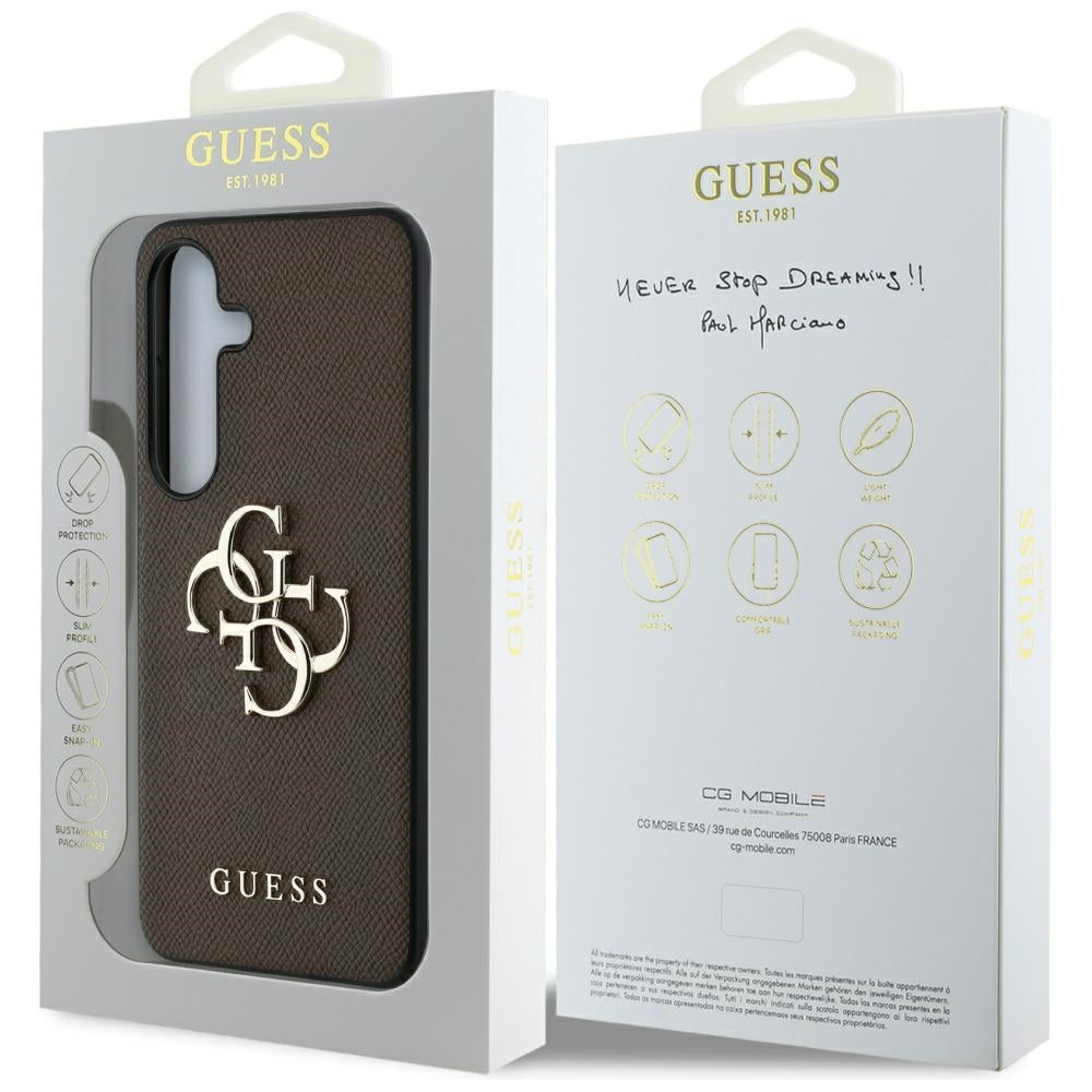 Etui til Samsung Galaxy S25 S931, Guess, 4G Grained Big and Classic Logo, Brun